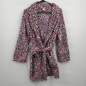 Victoria's Secret Fuzzy All Over Heart Print Long Sleeve Robe Women Size XS